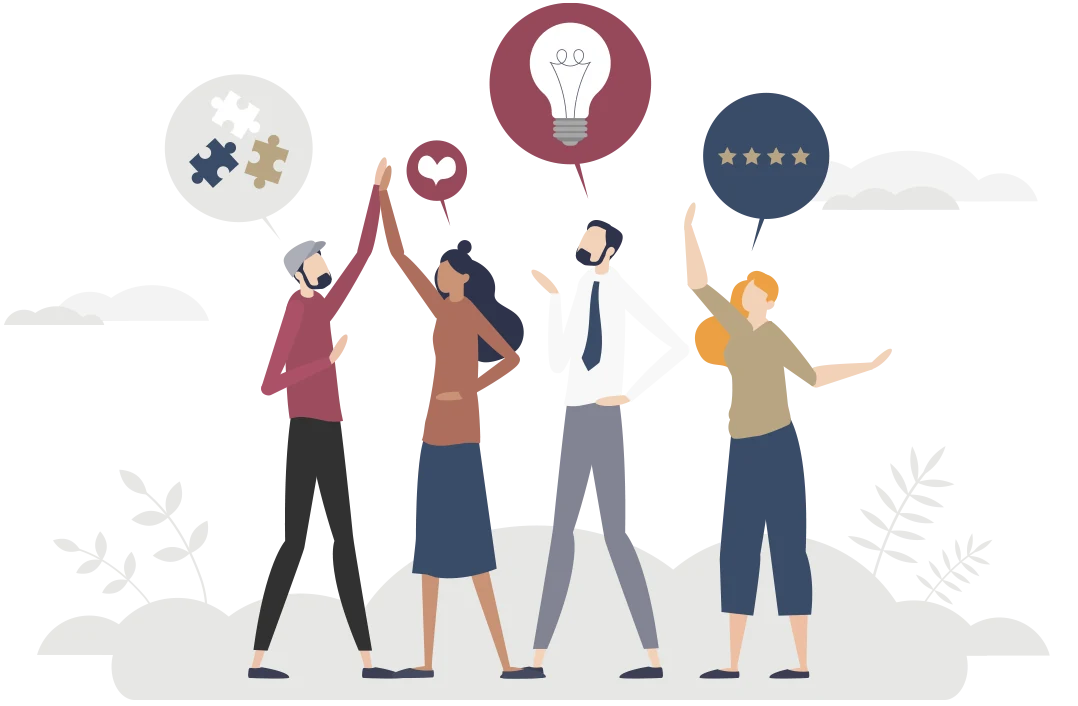 Illustration: Team feiert gemeinsame Ideen